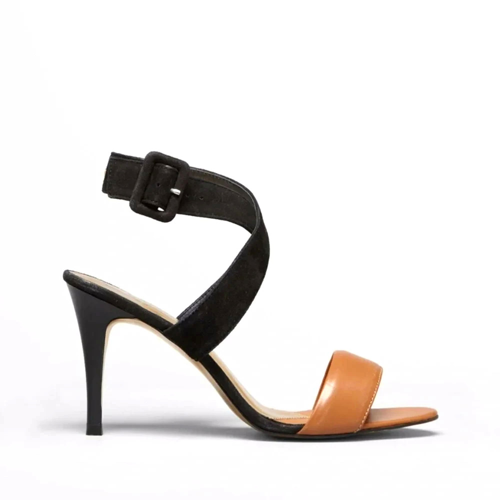 Ted Baker London Jolea Sandal Black Suede Brown Leather Open Toe Wrap Around 9.5